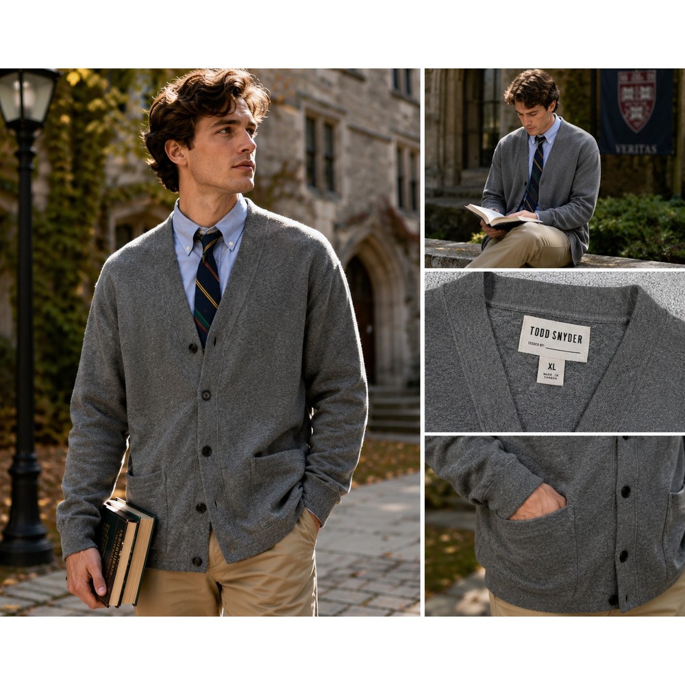 Todd Snyder Mens XL Gray Fleece Cardigan Button Front Made in Canada